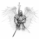 angelic crusader with swords tattoo design idea