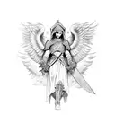 angelic crusader with swords tattoo design idea