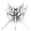 angelic crusader with swords tattoo design idea