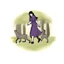 Woman holding baby walking in a forest with wolfs howling tattoo design idea