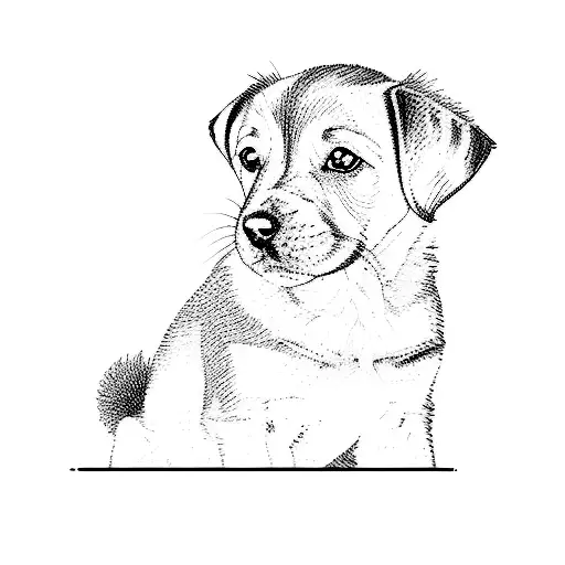 a black puppy with clean lines. main focus should be the stare tattoo design idea