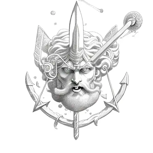 neptune with sharp trident tattoo design idea