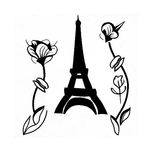 dreamy paris adourned with flowers tattoo design idea
