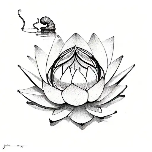Self reflection through a mirror reflecting a lotus flower and a snail tattoo design idea