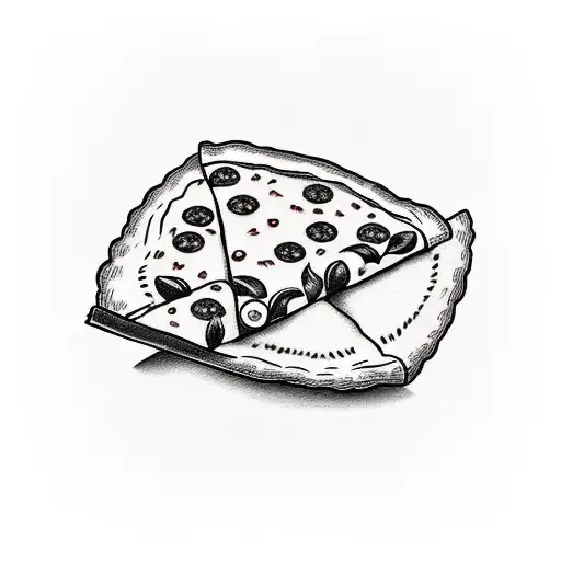 Pizza with a tomato slice and piece of basil tattoo design idea