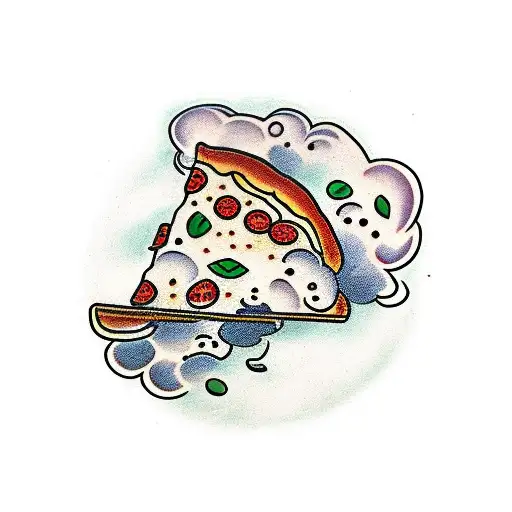 Pizza with a piece of basil tattoo design idea