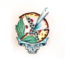 Pizza with a piece of basil tattoo design idea
