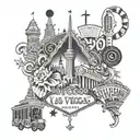 San Francisco landmarks and Las Vegas casino items tattoo design idea