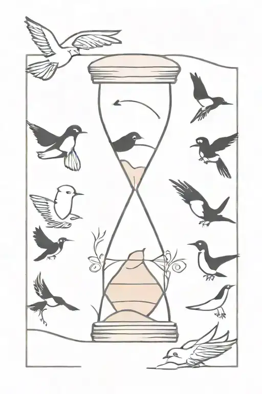 hourglass, birds, word always, sand color, black white color tattoo design idea