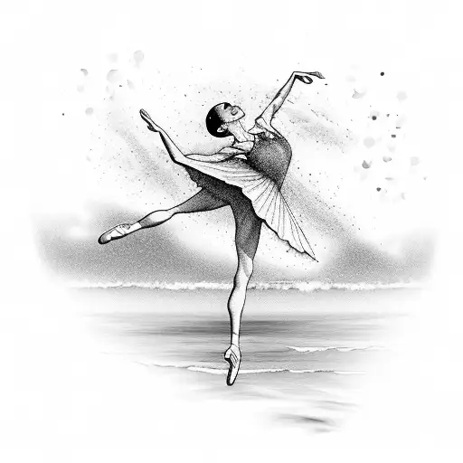 A ballerina gracefully leaping over crashing waves on the beach tattoo design idea
