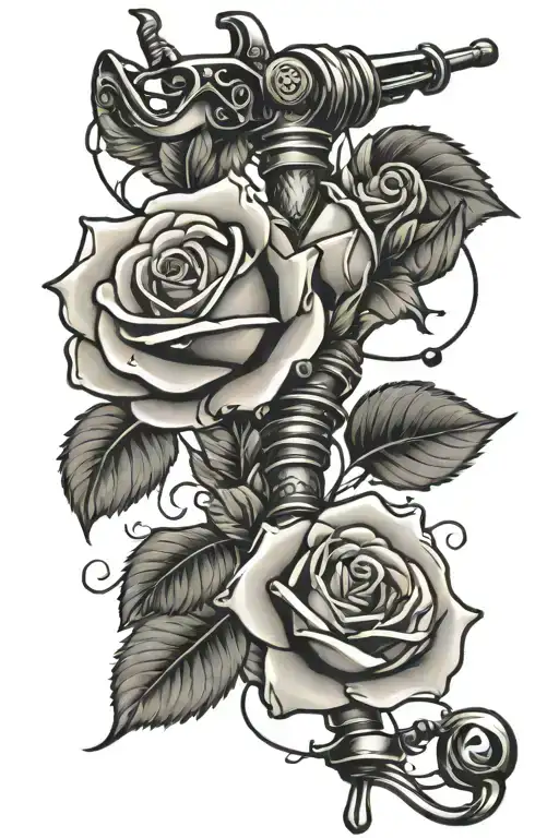 fishing pole with roses intertwined tattoo design idea