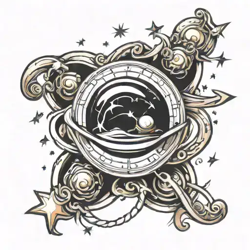 Saturn and chaos style patterns on the ring of Saturn Star tattoo design idea