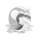 A majestic wave with a silhouette of a surfer riding it tattoo design idea