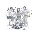 A group of friends huddled around a bonfire on the beach tattoo design idea