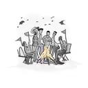 A group of friends huddled around a bonfire on the beach tattoo design idea
