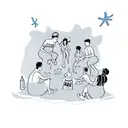 A group of friends huddled around a bonfire on the beach tattoo design idea
