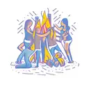 A group of friends huddled around a bonfire on the beach tattoo design idea