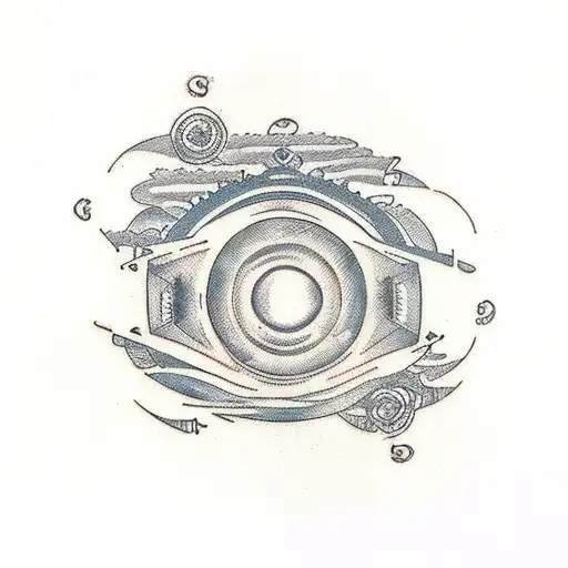 green and black cassette tape in front of a spiral under an eye tattoo design idea