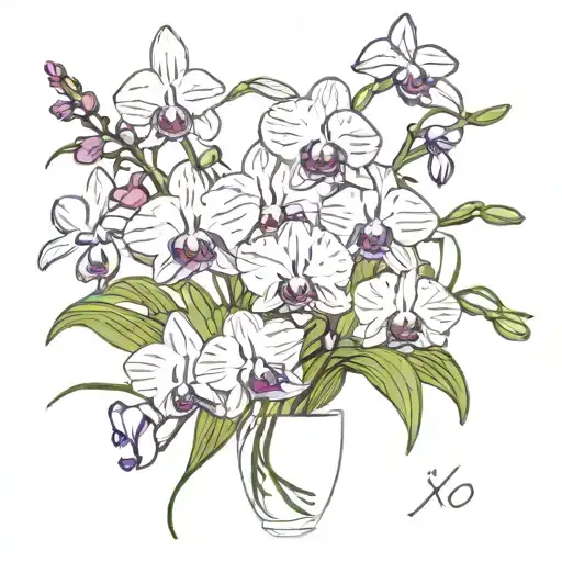 orchids surrounding an xo   tattoo design idea