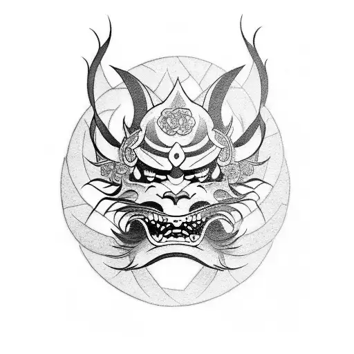 Incorporate the hannya mask into a blackwork sleeve featuring traditional Japanese motifs tattoo design idea