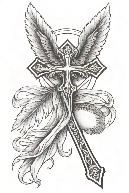 cross and baseball diamond tattoo design idea