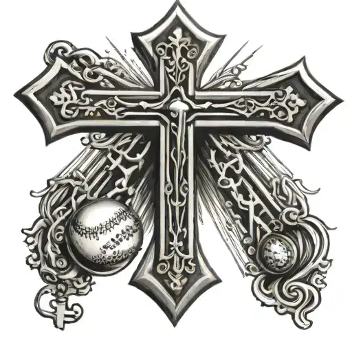 cross with rosary and baseball diamond tattoo design idea