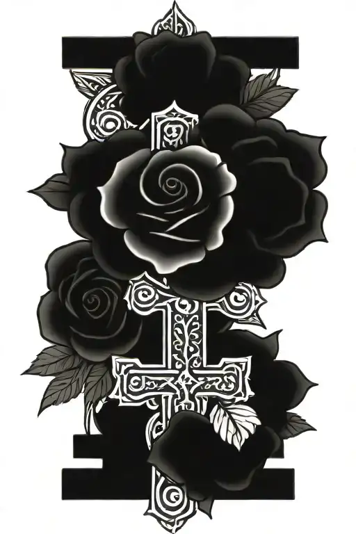 irish cross with roses blooming tattoo design idea