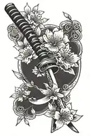 small katana and Sakura blossom tattoo design idea