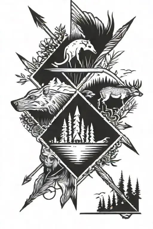 arrow with North American animals hidden within tattoo design idea