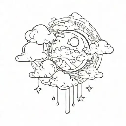 Clouds and a moon with stitch holding tattoo design idea