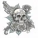 Grateful Dead skull and rose with gun tattoo design idea