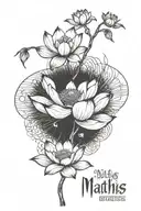 lotus flower and a willow tree with the word maths tattoo design idea