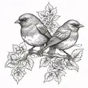 two robins one with a letter tattoo design idea