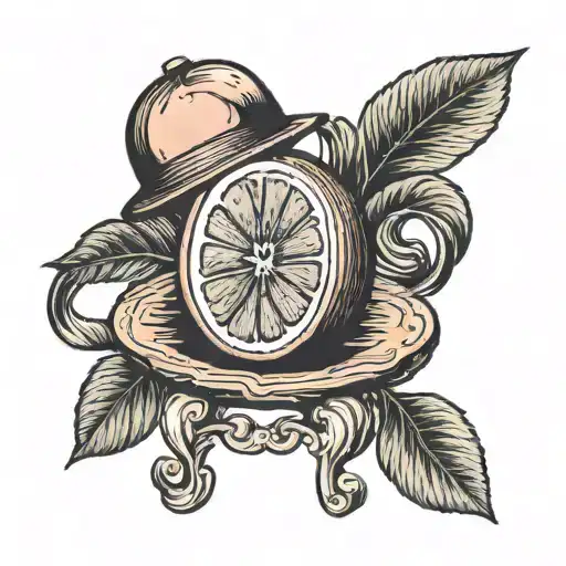 a grapefruit with a cap on a stool tattoo design idea