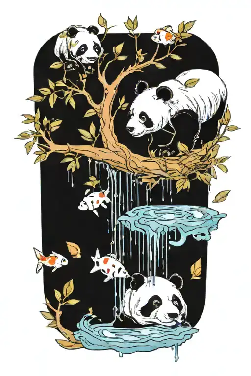 a nature scene featuring panda play playstation featuring olive tree well water and a koi fish tattoo design idea