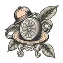 a grapefruit with a cap on a stool tattoo design idea