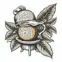 a grapefruit with a cap on a stool tattoo design idea