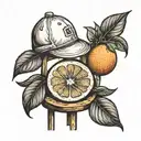 a grapefruit with a cap on a stool tattoo design idea
