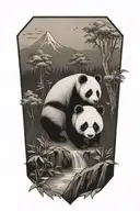 landscape in a triangle with a river horizontally trees a baby panda tattoo design idea