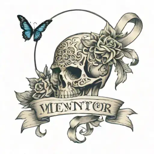 Integrated Text: The words "Memento Mori" can be intricately woven into the ribbon pattern, perhaps with the letters sli tattoo design idea
