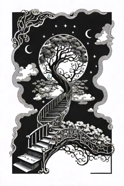 life tree stairway to heaven eye of god tattoo design idea