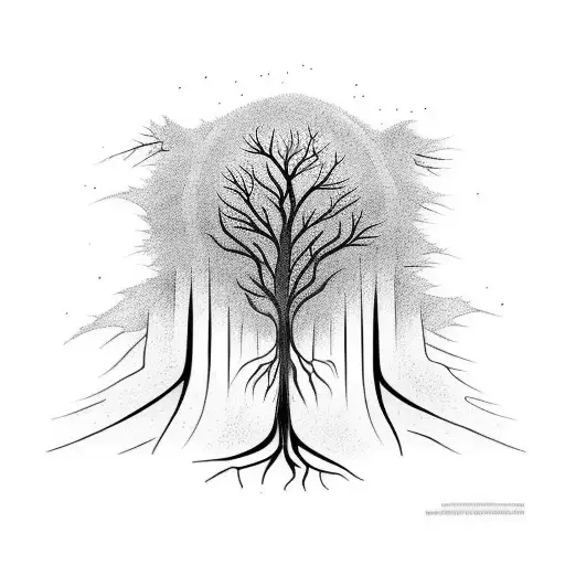 A tree reaching towards the heavens with roots extending into the depths of hell tattoo design idea