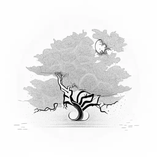 A tree reaching towards the heavens with roots extending into the depths of hell tattoo design idea