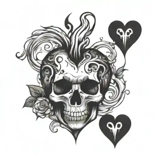 Heart with skull inside and a flame up the heart symbolizing AMOR FATI tattoo design idea