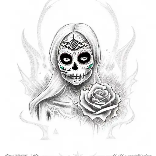 Incorporate Day of the Dead elements into a sketch-style tattoo with La Llorona tattoo design idea