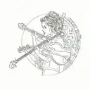 A portrait of your girlfriend surrounded by a halo of musical instruments, symbolizing her importance in your life and your love for music tattoo design idea