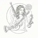 A portrait of your girlfriend surrounded by a halo of musical instruments, symbolizing her importance in your life and your love for music tattoo design idea