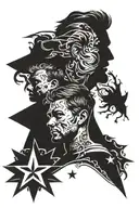 father and son silhouette with an 8 point star tattoo design idea
