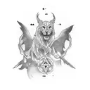 A haunting dotwork tattoo of a mystical tarot card featuring a cinematic scene with a music soundtrack in the background. tattoo design idea