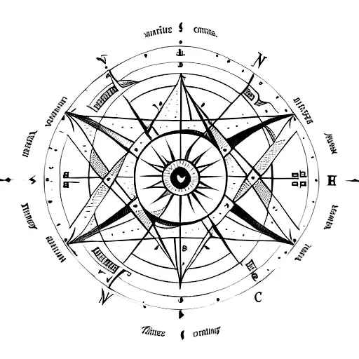 A celestial compass with Venus and moon as cardinal directions tattoo design idea
